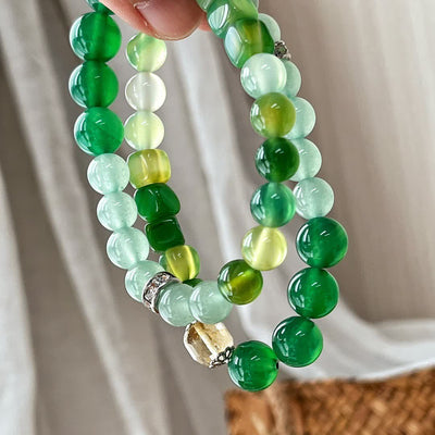 Olivenorma Natural Clear Crystal Green Aventurine Beaded Bracelet