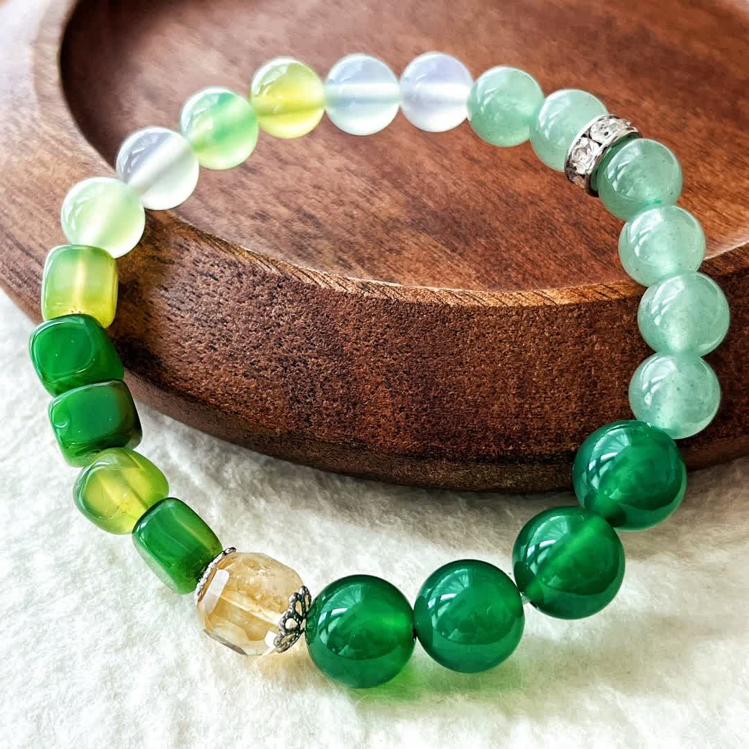 Olivenorma Natural Clear Crystal Green Aventurine Beaded Bracelet