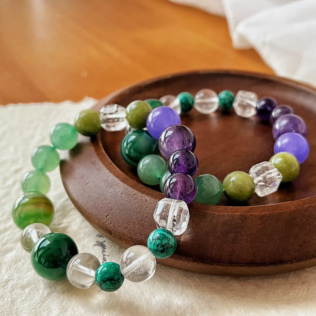 Olivenorma Natural Amethyst Green Aventurine Bead Bracelet