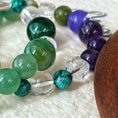 Olivenorma Natural Amethyst Green Aventurine Bead Bracelet