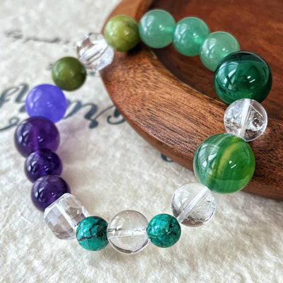 Olivenorma Natural Amethyst Green Aventurine Bead Bracelet