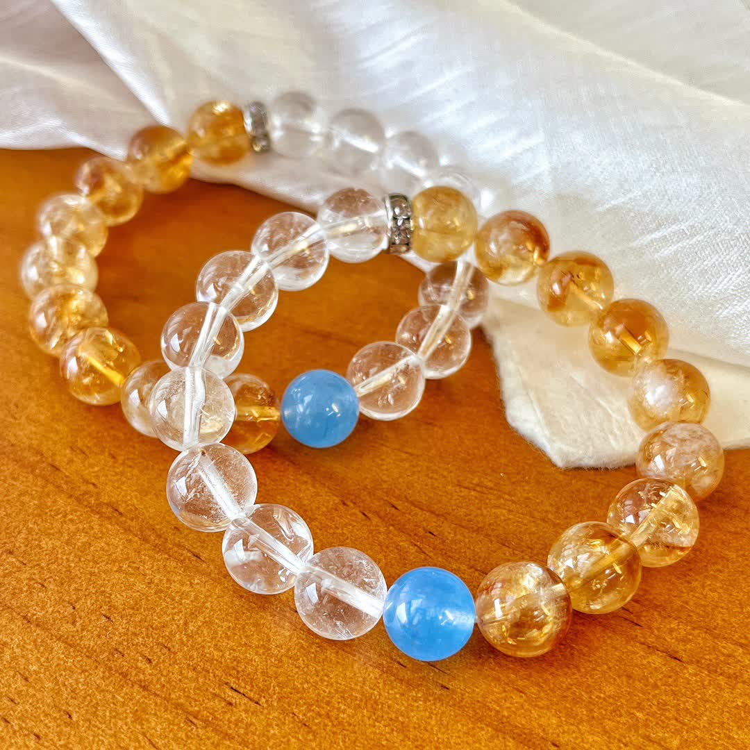 Olivenorma 10cm Citrine Clear Crystal Aquamarine Beaded Bracelet