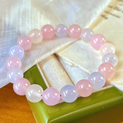 Olivenorma Natural Rose Quartz Blue Chalcedony Beaded Bracelet