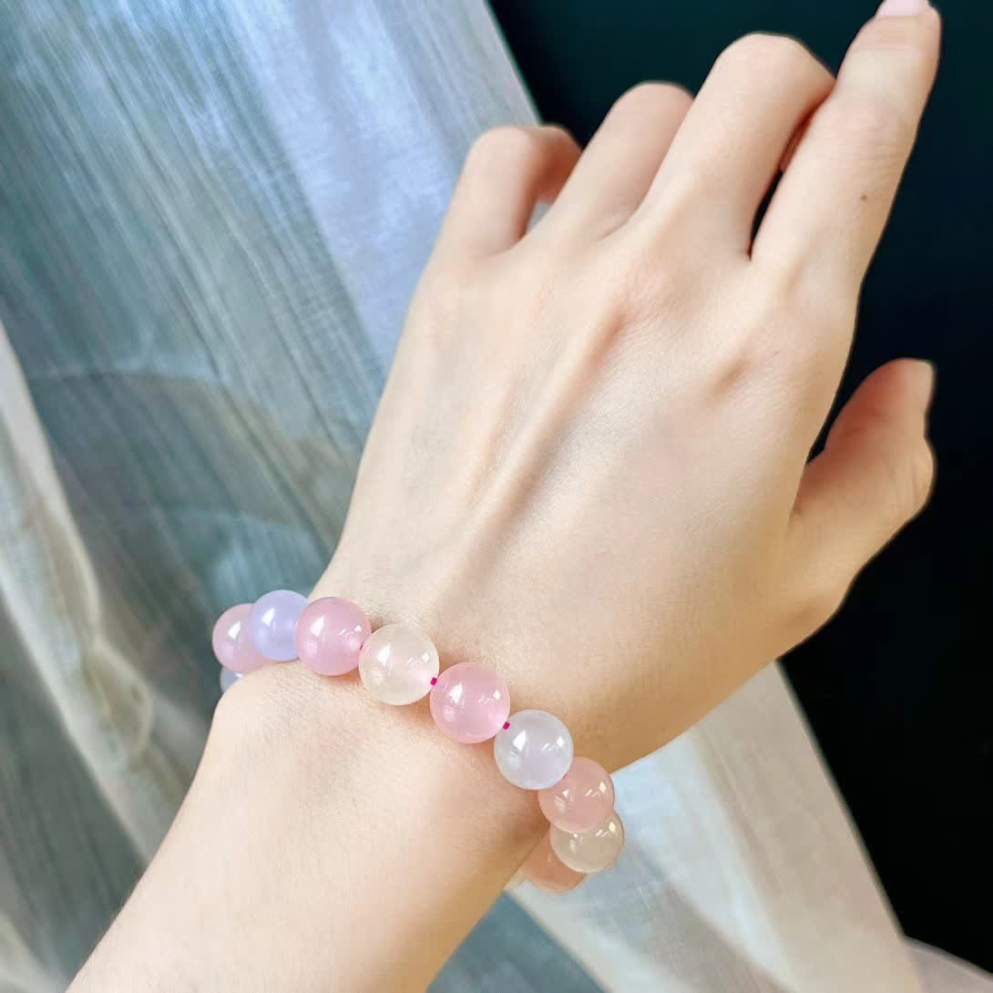 Olivenorma Natural Rose Quartz Blue Chalcedony Beaded Bracelet