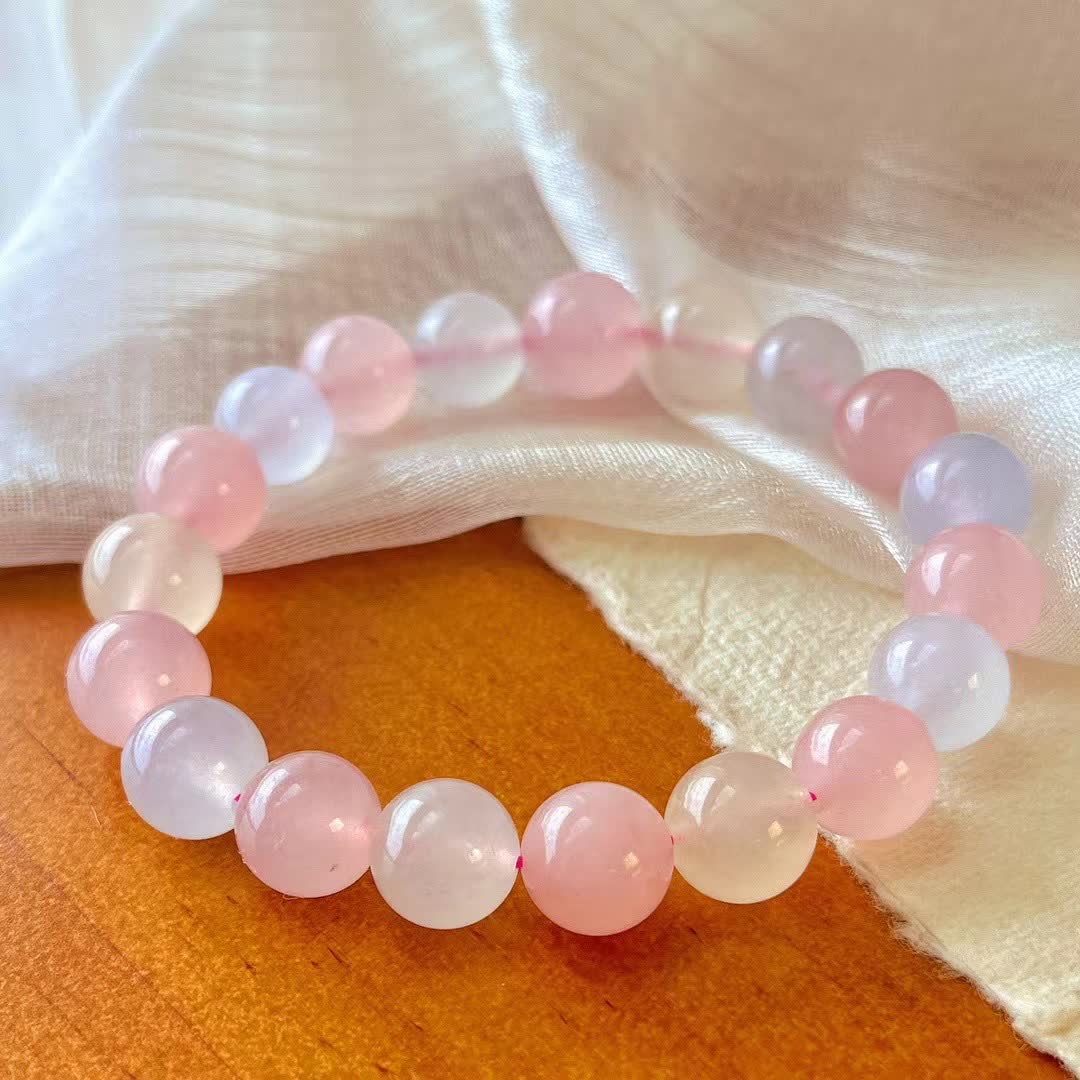 Olivenorma Natural Rose Quartz Blue Chalcedony Beaded Bracelet