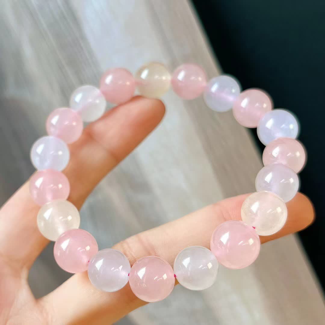 Olivenorma Natural Rose Quartz Blue Chalcedony Beaded Bracelet