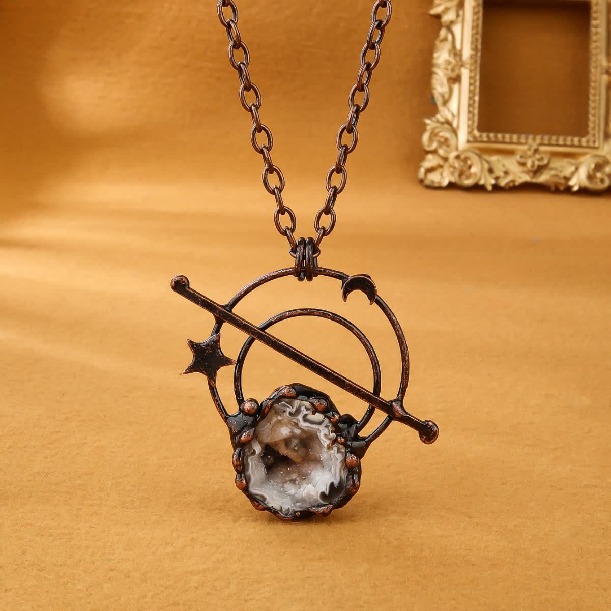 Olivenorma Natural White Agate Crystal Cave Pendant Necklace