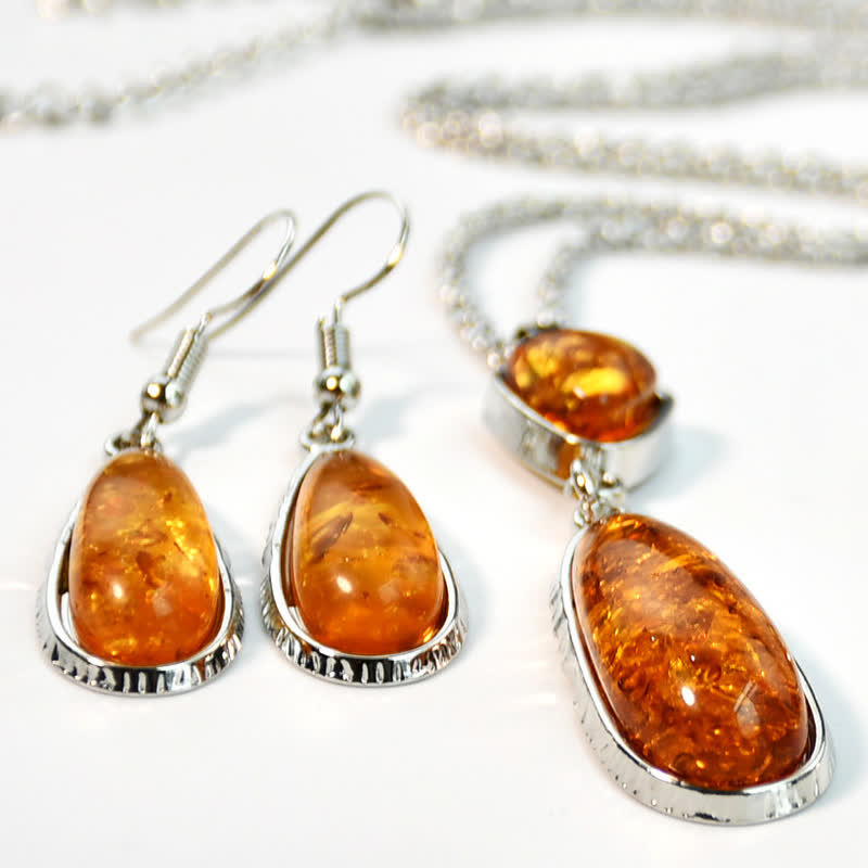 Olivenorma Amber Earrings Necklace Jewelry Set