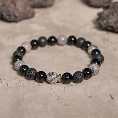 Olivenorma Grey Jasper Obsidian Lava Stone Beaded Bracelet