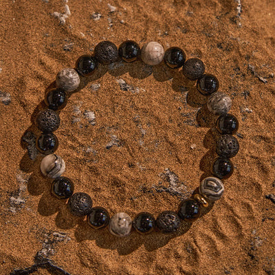 Olivenorma Grey Jasper Obsidian Lava Stone Beaded Bracelet