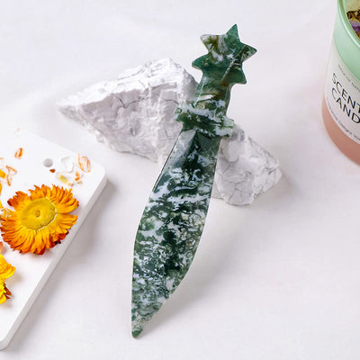 Olivenorma Engraved Dagger Natural Gemstone Decoration  - Moss Agate - image 7