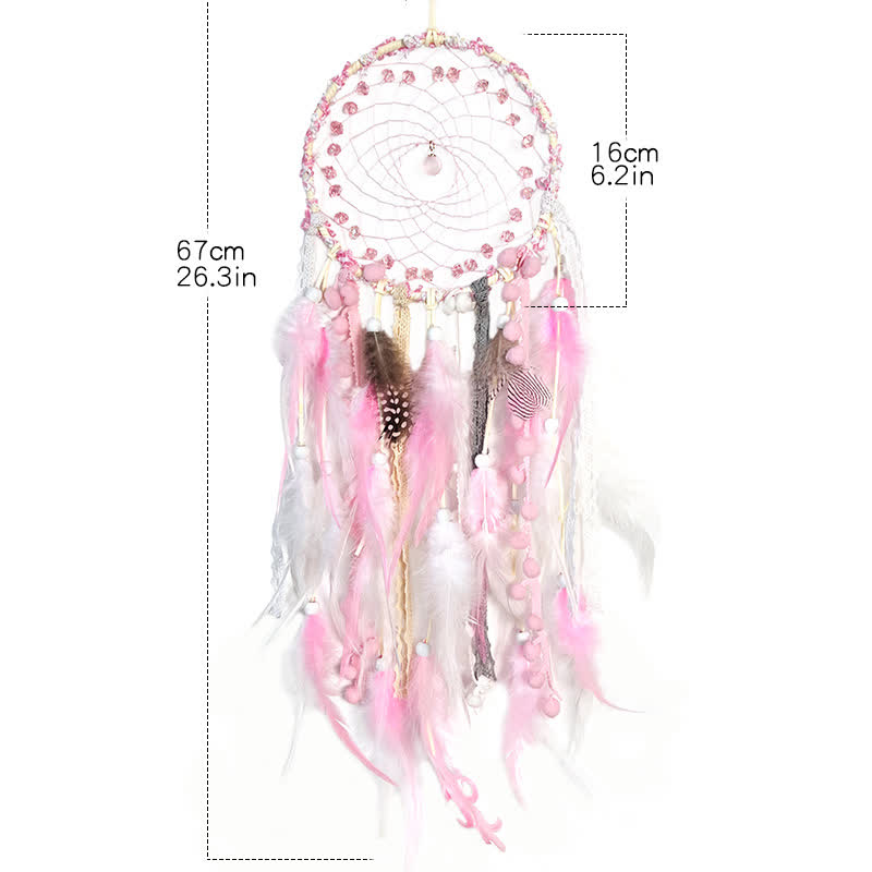 Olivenorma Pink Braided Beads Rose Quartz Dream Catcher