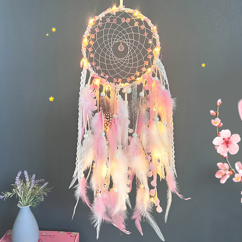 Olivenorma Pink Braided Beads Rose Quartz Dream Catcher