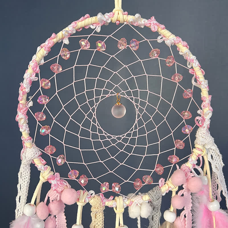 Olivenorma Pink Braided Beads Rose Quartz Dream Catcher