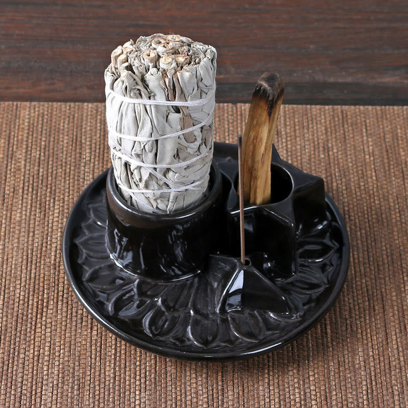 Olivenorma 3-IN-1 Star Ceramic Sage Incense Stick Holder