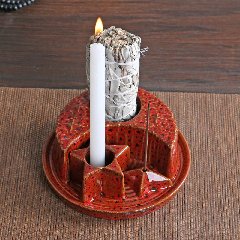 Olivenorma 3-IN-1 Moon and Star Ceramic Sage Incense Holder