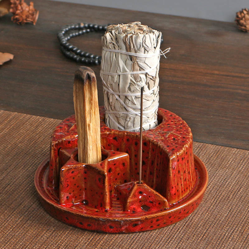 Olivenorma 3-IN-1 Moon and Star Ceramic Sage Incense Holder