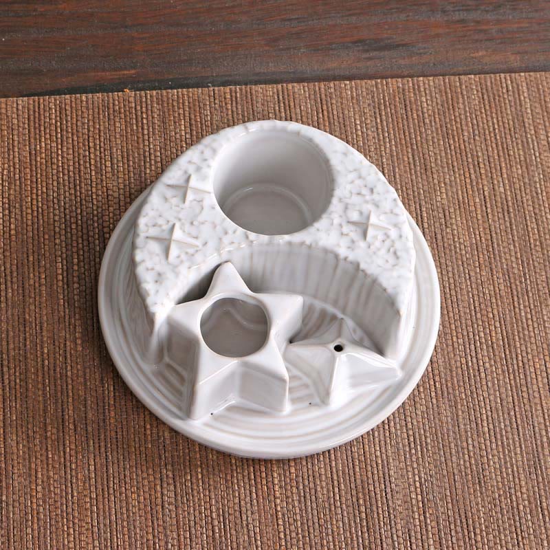 Olivenorma 3-IN-1 Moon and Star Ceramic Sage Incense Holder