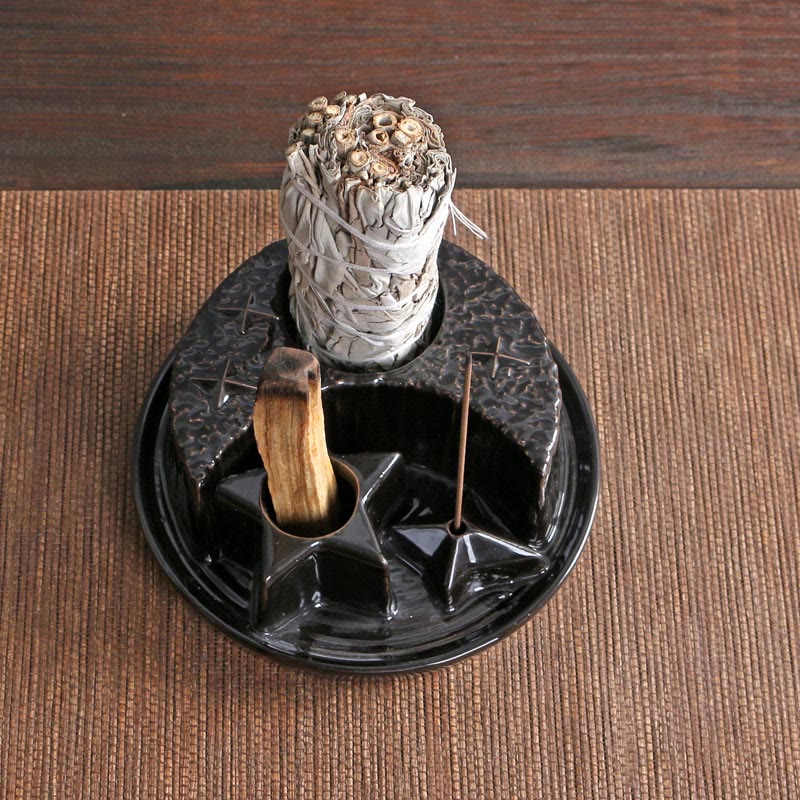 Olivenorma 3-IN-1 Moon and Star Ceramic Sage Incense Holder