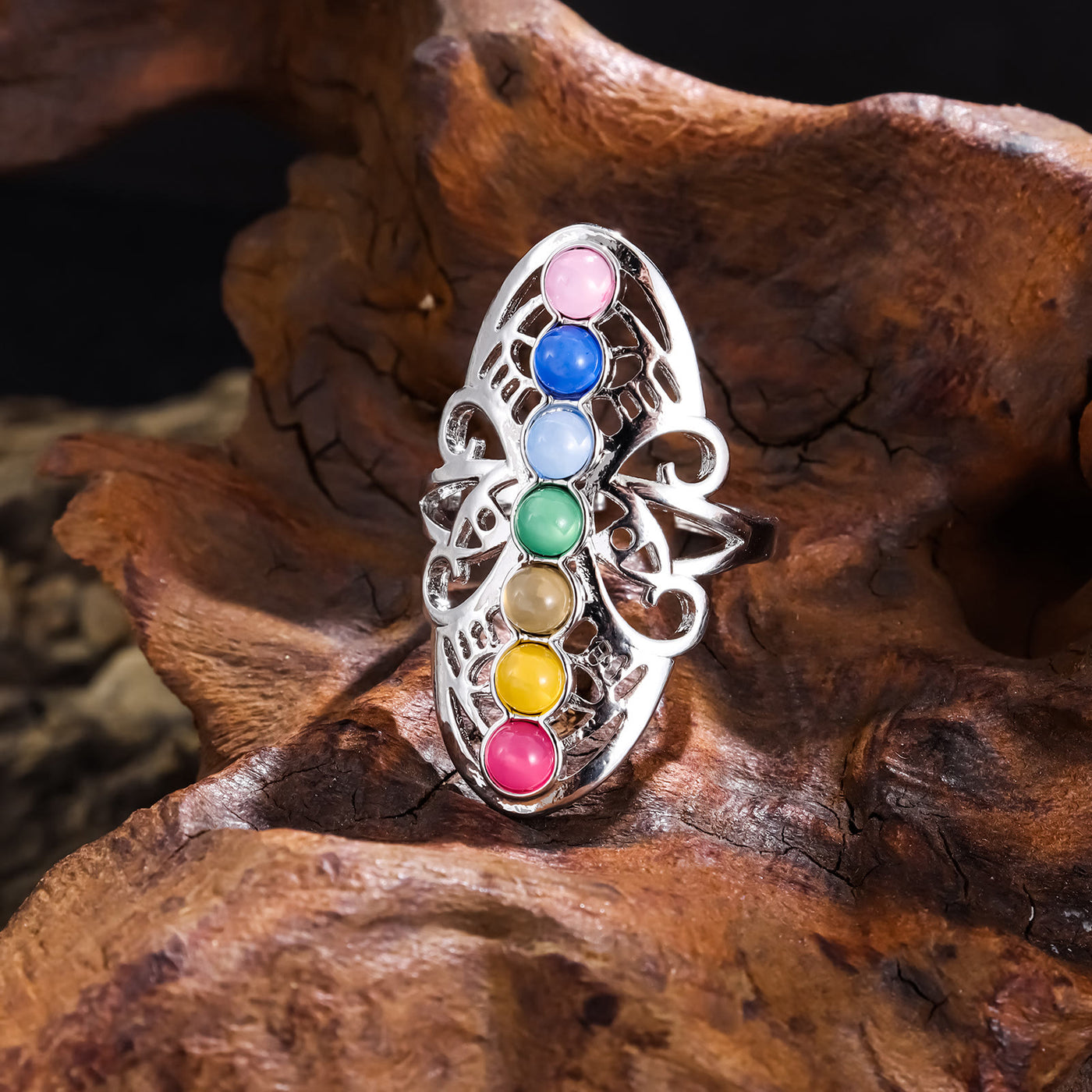 Olivenorma 7 Chakra Crystal Hollow Adjustable Ring