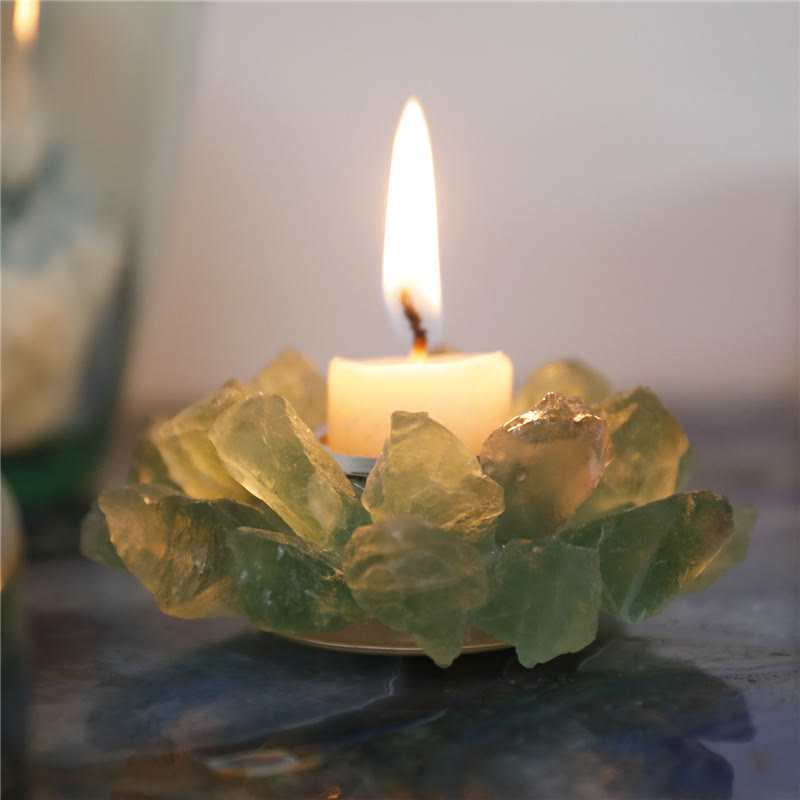 Olivenorma Natural Green Fluorite Healing Ornament Candle Holder