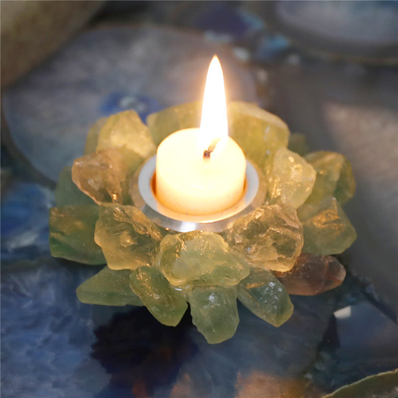 Olivenorma Natural Green Fluorite Healing Ornament Candle Holder