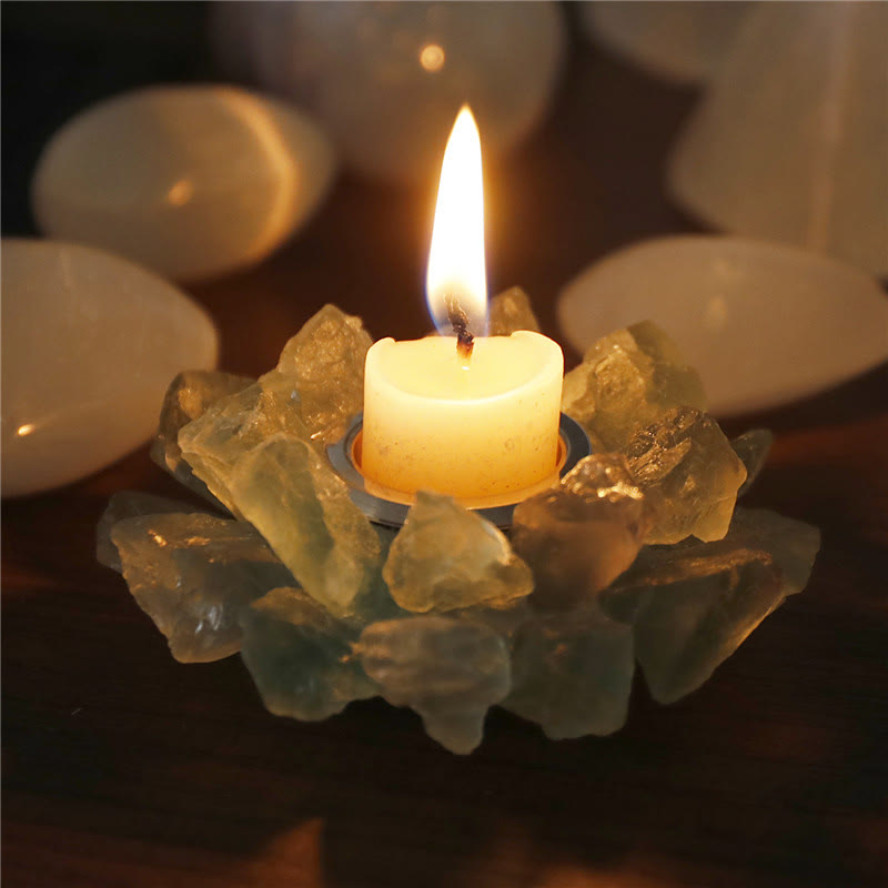 Olivenorma Natural Green Fluorite Healing Ornament Candle Holder