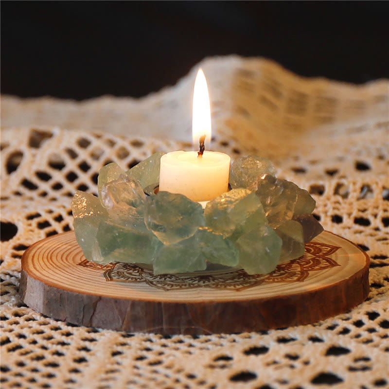 Olivenorma Natural Green Fluorite Healing Ornament Candle Holder