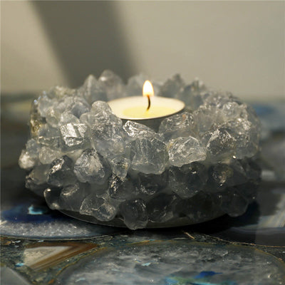 Olivenorma Natural Aquamarine Healing Ornament Candle Holder