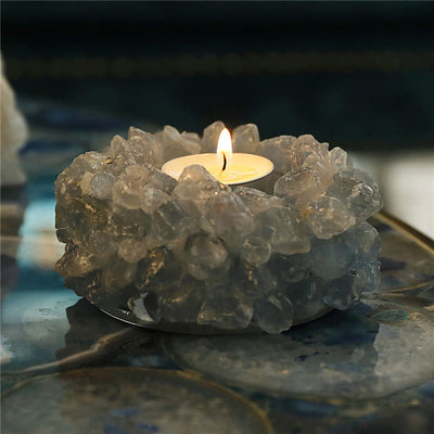 Olivenorma Natural Aquamarine Healing Ornament Candle Holder