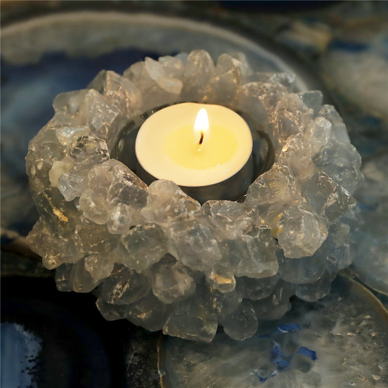 Olivenorma Natural Aquamarine Healing Ornament Candle Holder