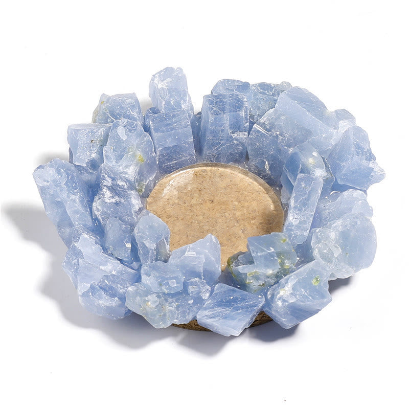 Olivenorma Natural Blue Calcite Healing Ornament Candle Holder