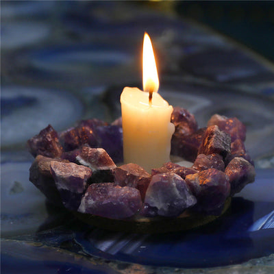 Olivenorma Natural Amethyst Healing Ornament Candle Holder