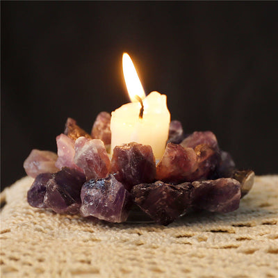 Olivenorma Natural Amethyst Healing Ornament Candle Holder