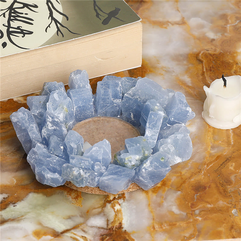 Olivenorma Natural Blue Calcite Healing Ornament Candle Holder