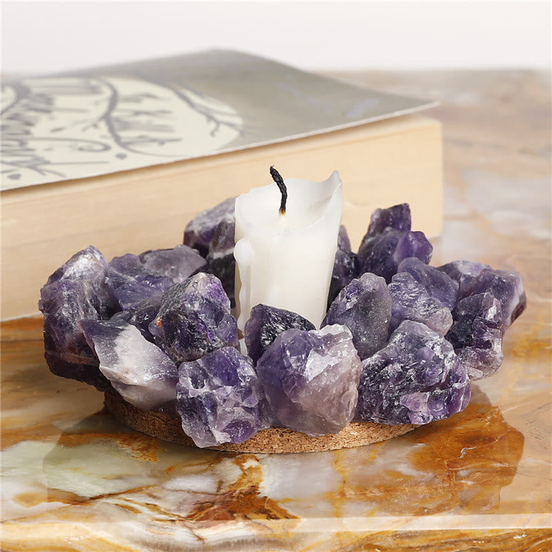 Olivenorma Natural Amethyst Healing Ornament Candle Holder