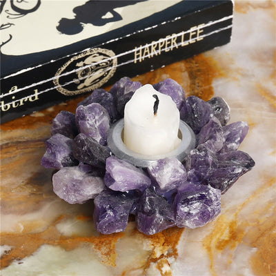 Olivenorma Natural Amethyst Healing Ornament Candle Holder