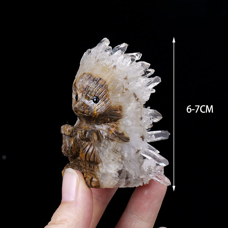 Olivenorma White Crystal Cluster Engraved Hedgehog Gemstone Decoration