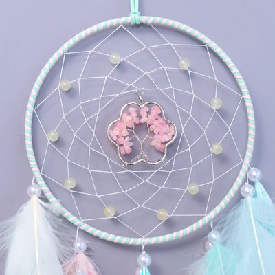 Olivenorma Rose Quartz Beaded Flower Pendant Dream Catcher