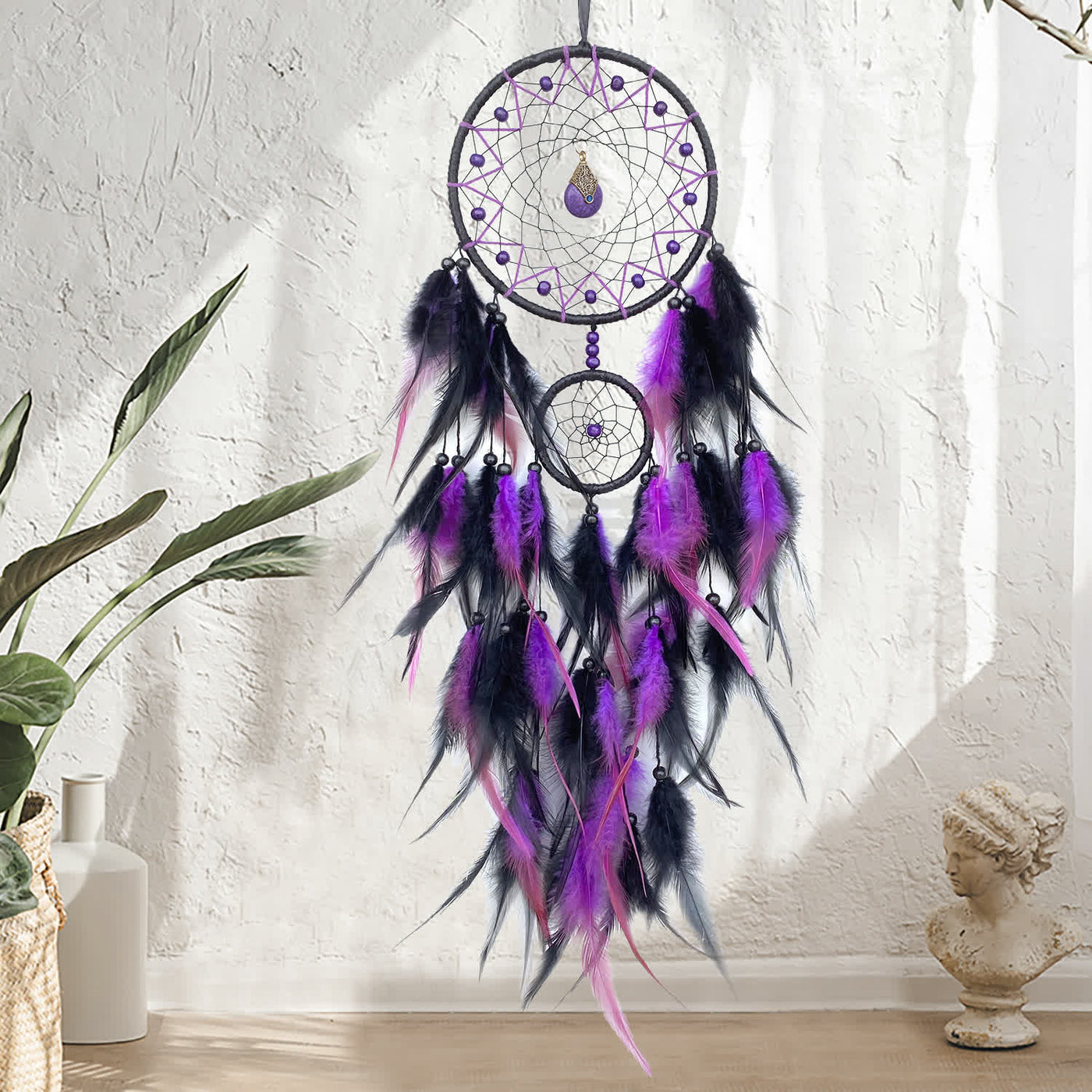 Olivenorma Double Ring Natural Stone Pendant Dream Catcher