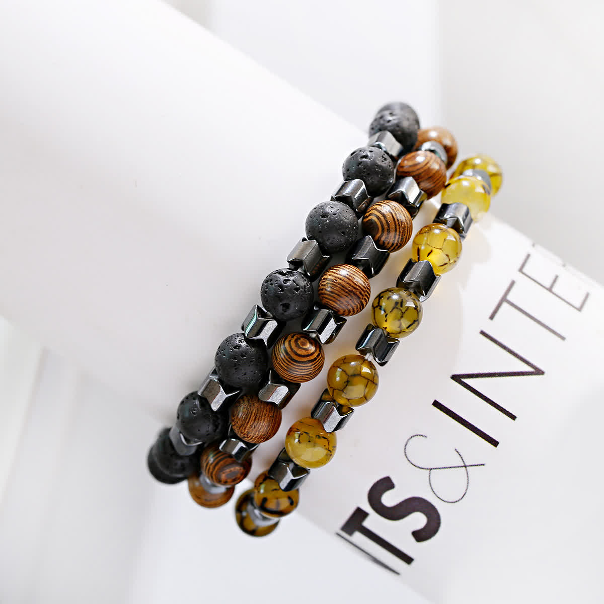 Olivenorma Geometric Hematite Beads Bracelet