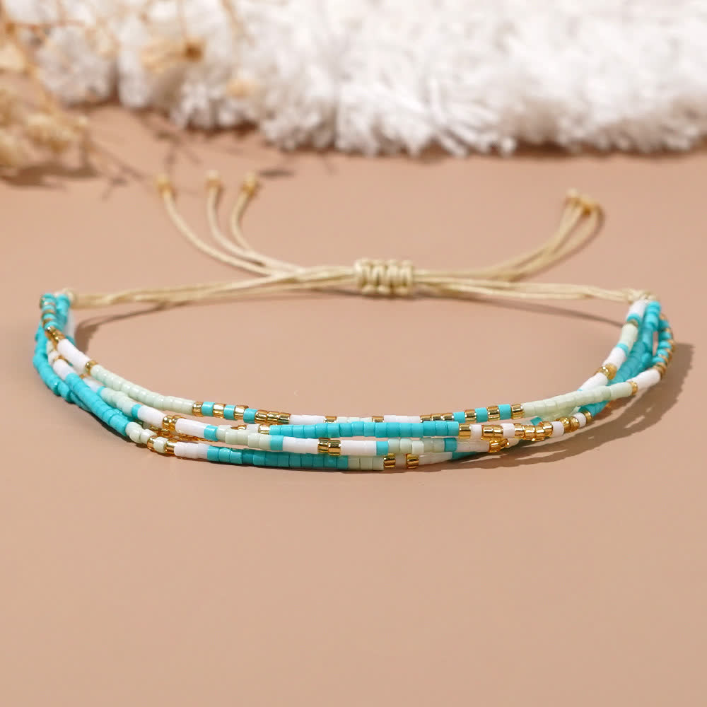 Olivenorma Blue White Rice Beads Beads Braided Beach Surf Bracelet