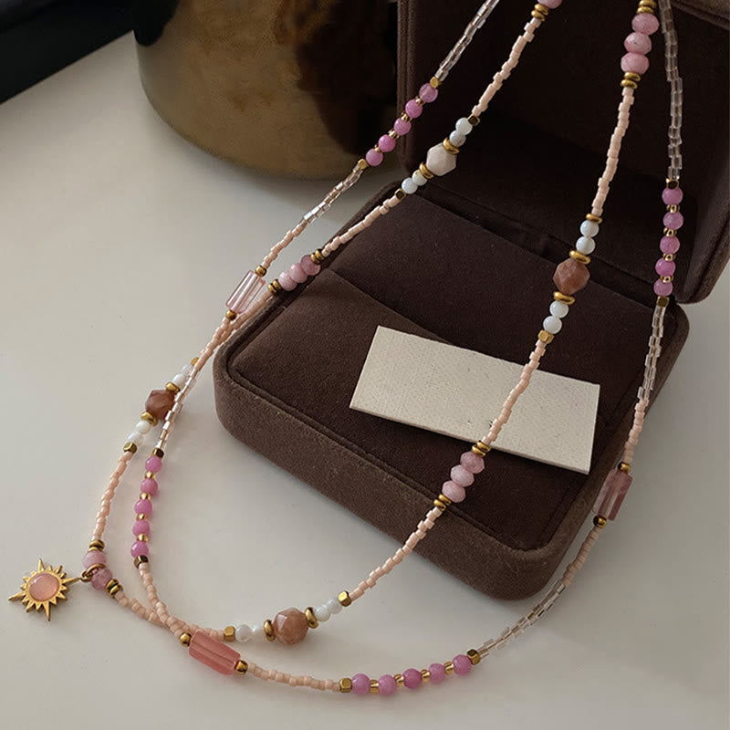 Olivenorma Natural Rhodonite Charm Beaded Necklace