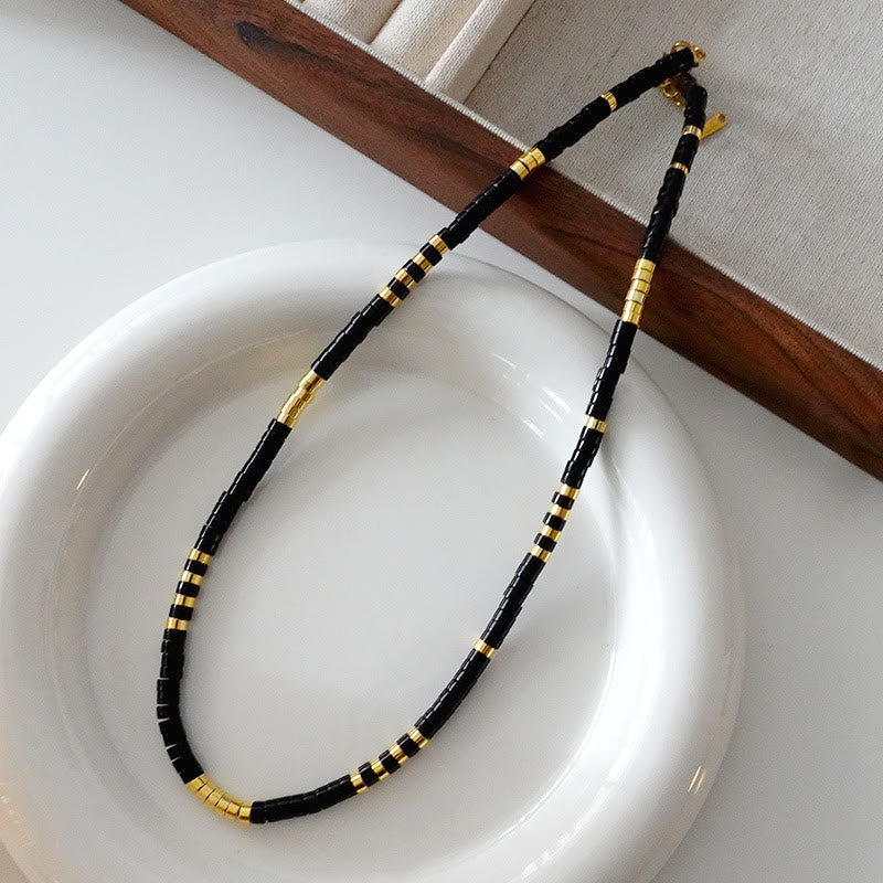 Olivenorma Natural Black Onyx Pearl Stacked Beaded Necklace