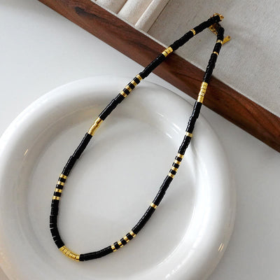 Olivenorma Natural Black Onyx Pearl Stacked Beaded Necklace