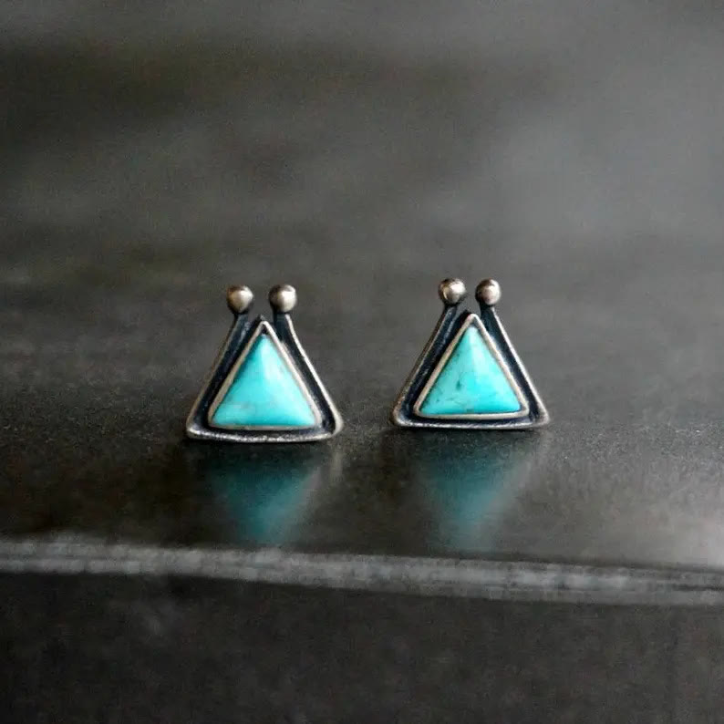 Olivenorma Triangle Natural Turquoise Stud Earrings