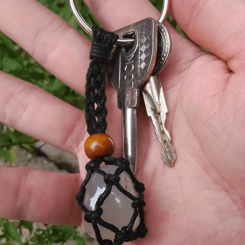 Olivenorma Woven Adjustable Raw Stone Cotton Net Keychain