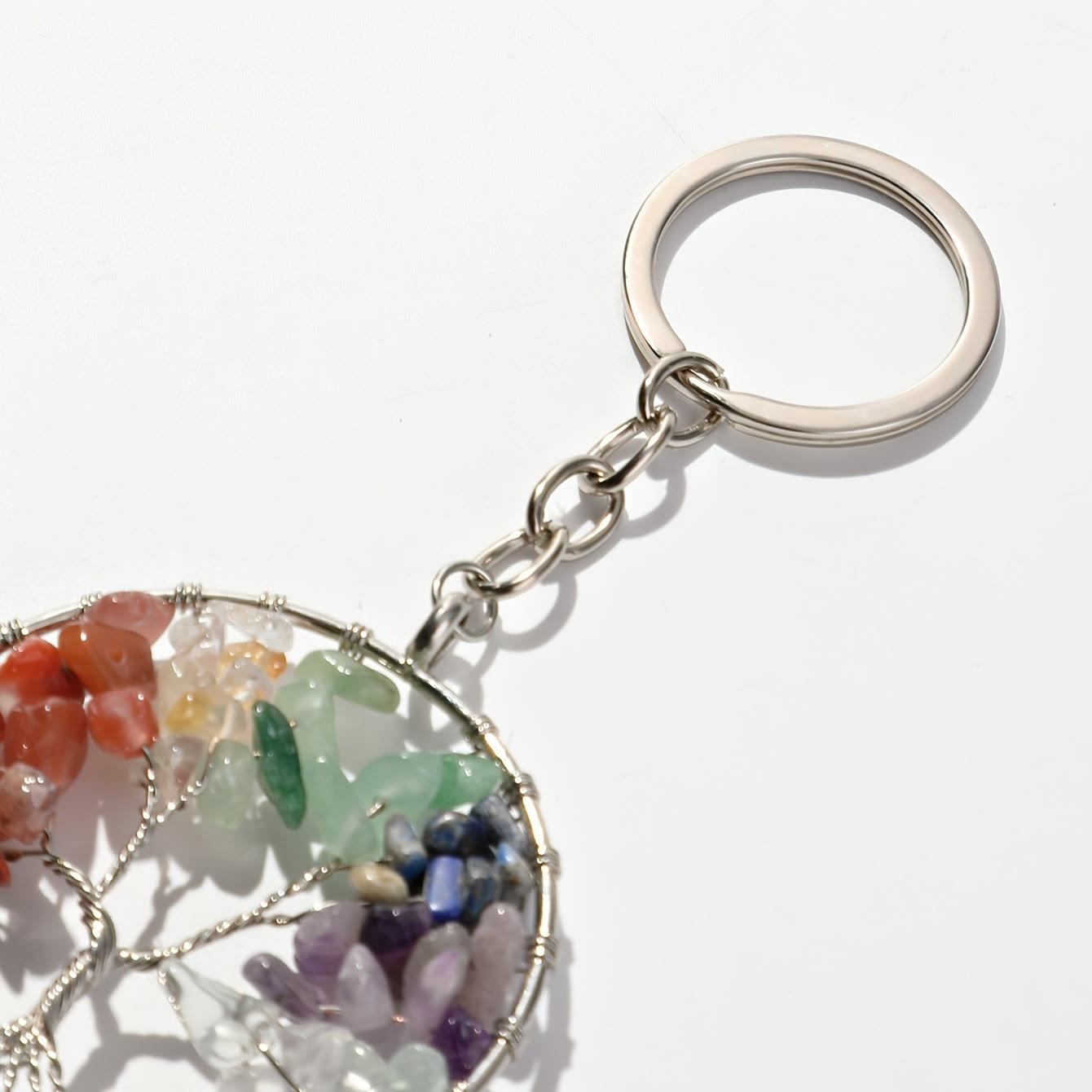 Olivenorma 7 Chakra Gemstone Tree of Life Round Keychain