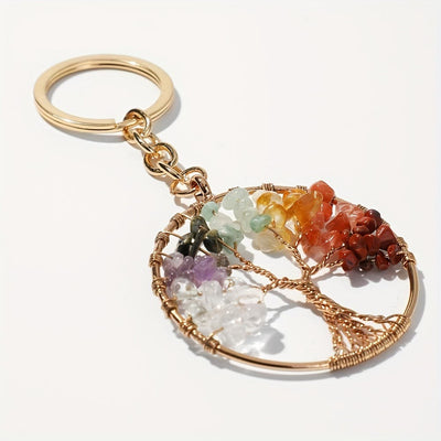 Olivenorma 7 Chakra Gemstone Tree of Life Round Keychain - image 3