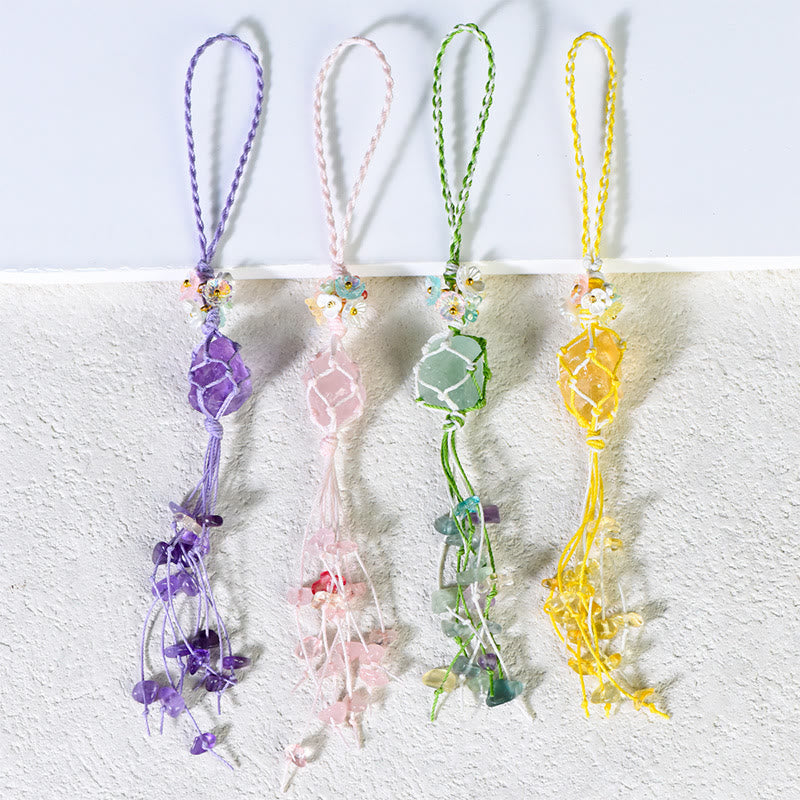 Olivenorma Handwoven Raw Stone Tassel Keychain